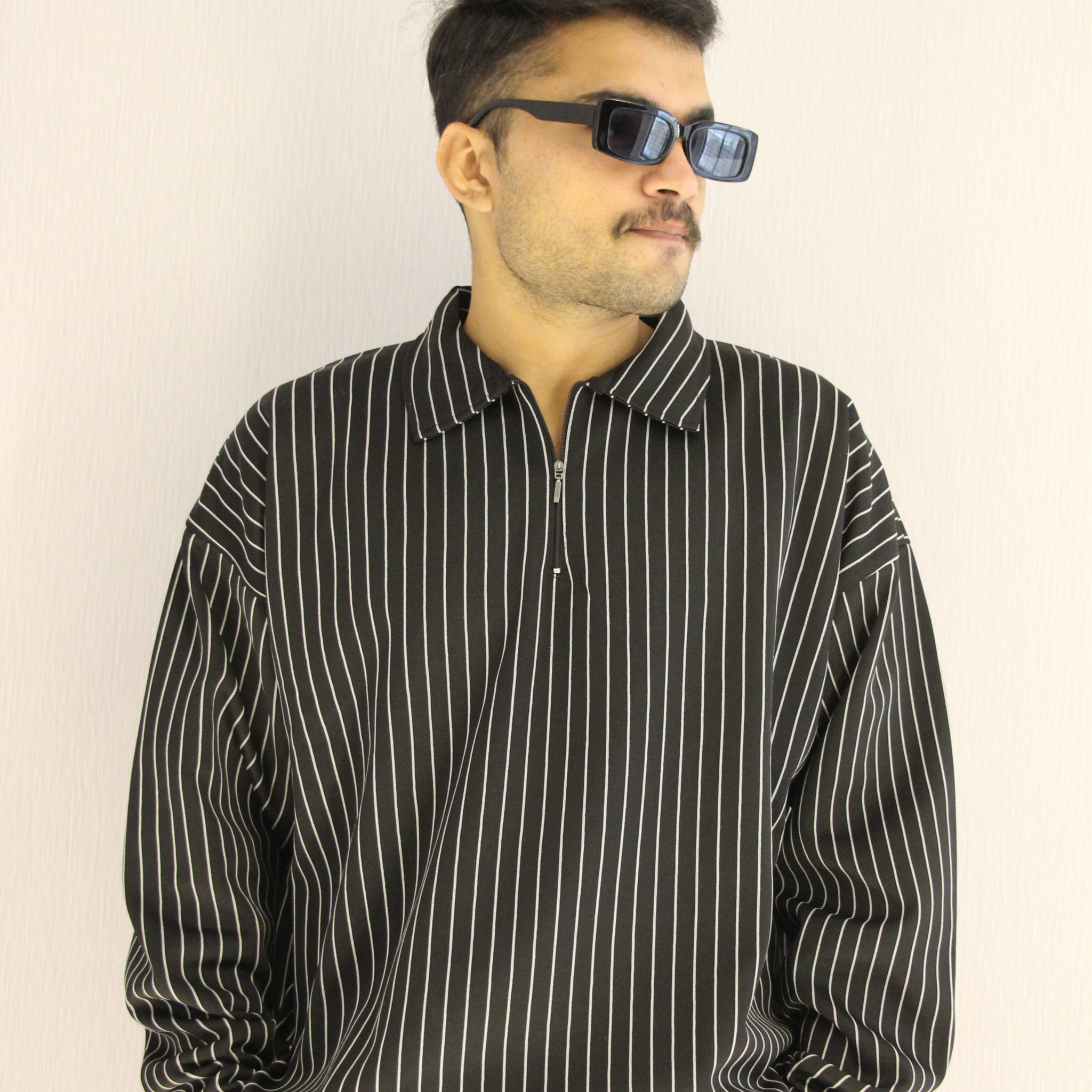 Gen Z Baggy Striped Half-Zip Sweater Oversized