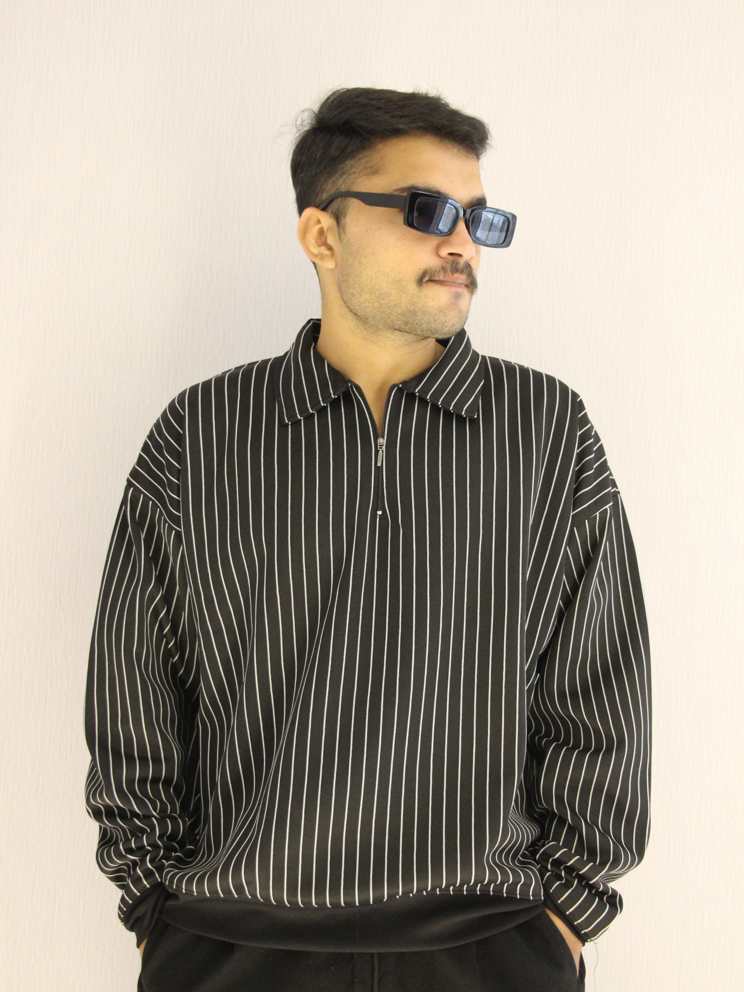 Gen Z Baggy Striped Half-Zip Sweater Oversized