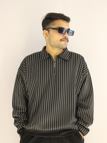 Gen Z Baggy Striped Half-Zip Sweater Oversized