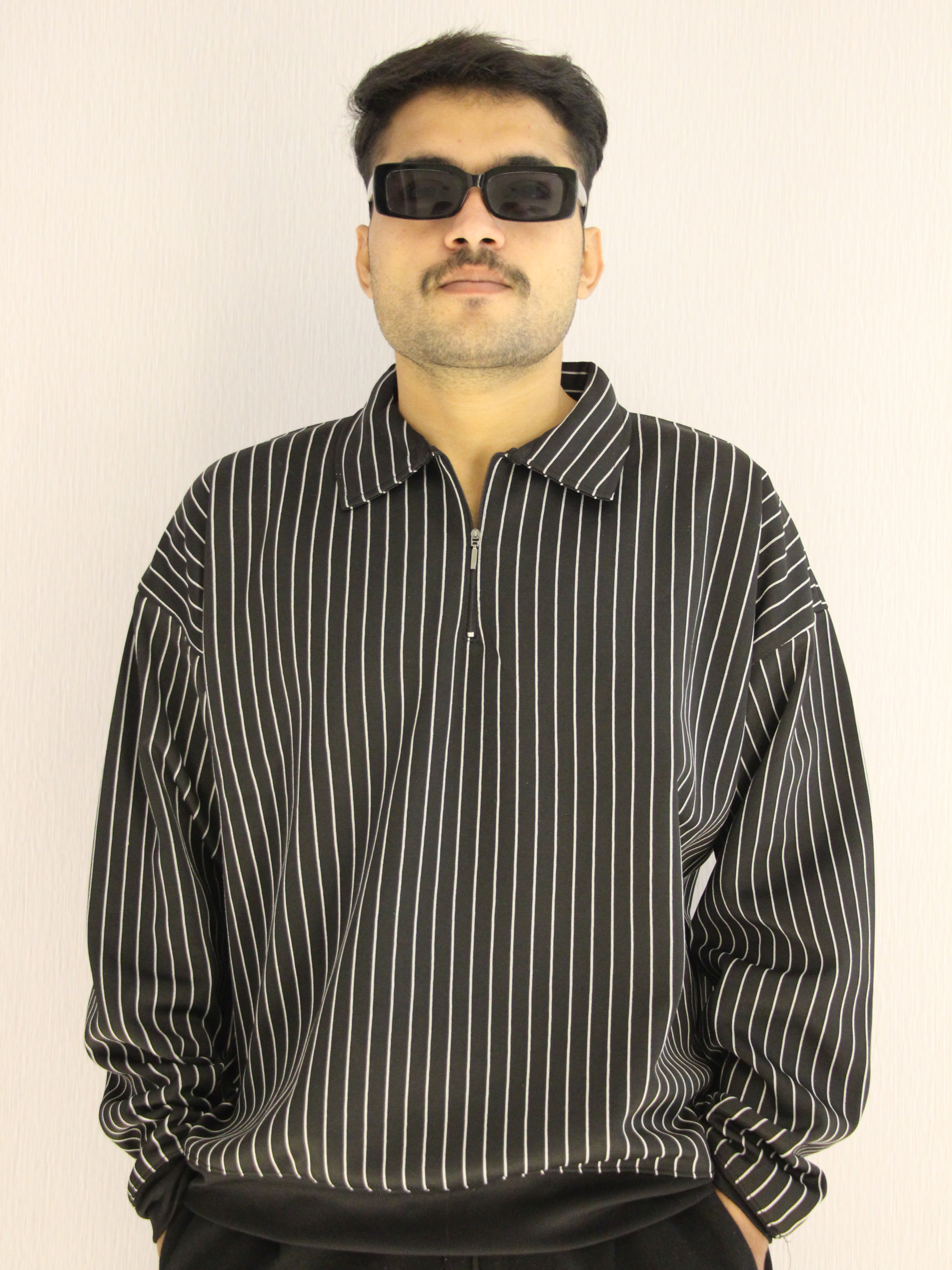 Gen Z Baggy Striped Half-Zip Sweater Oversized