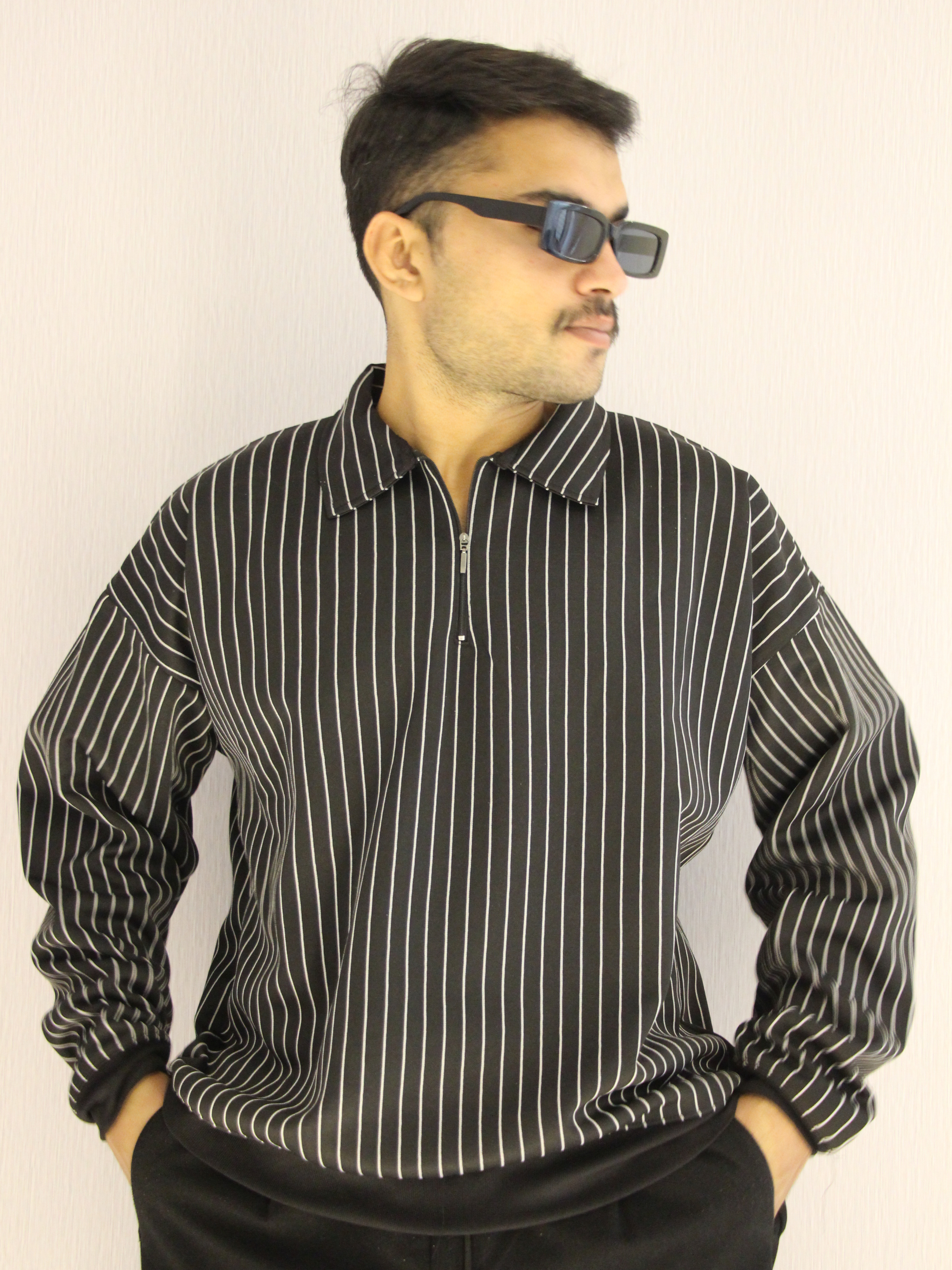 Gen Z Baggy Striped Half-Zip Sweater Oversized