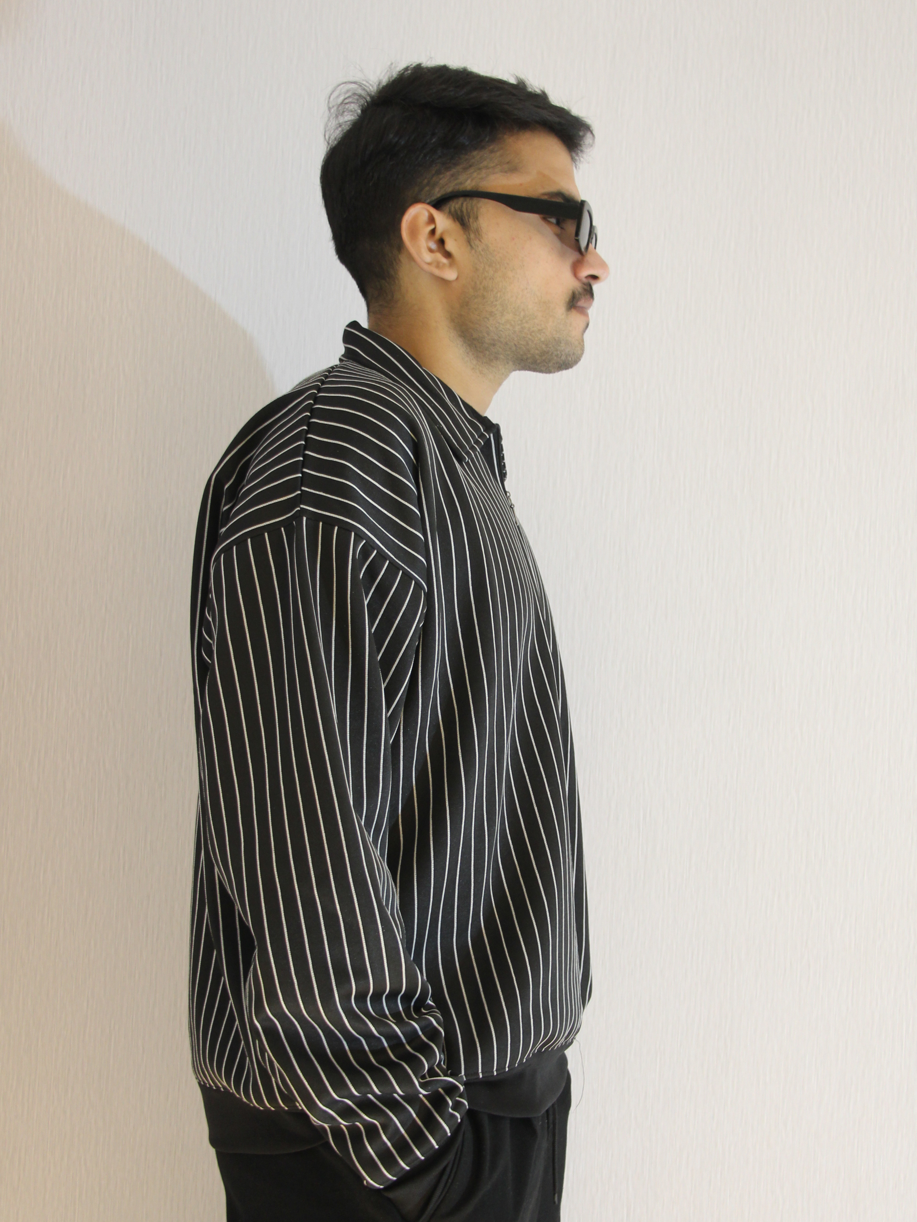 Gen Z Baggy Striped Half-Zip Sweater Oversized