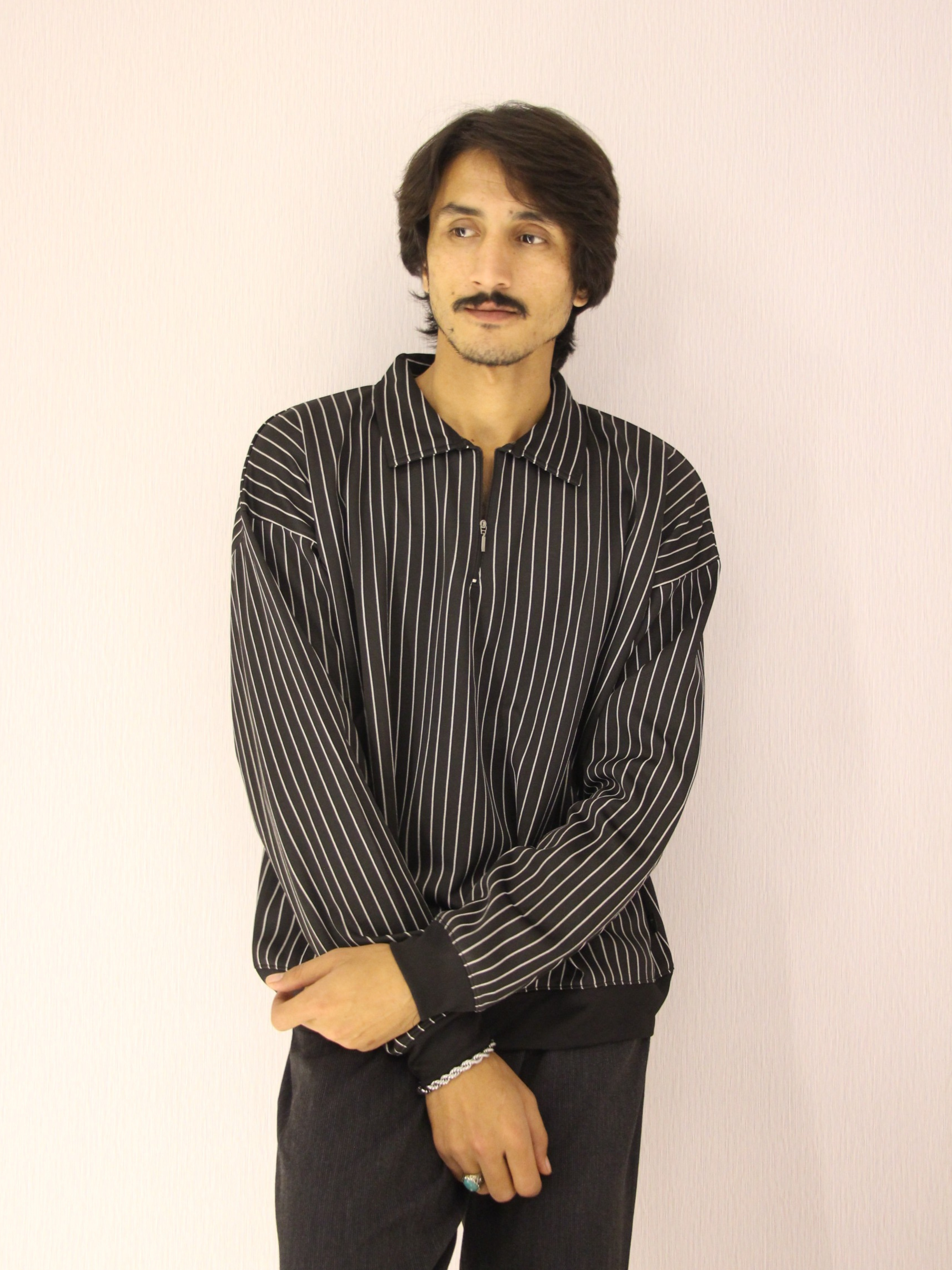 Gen Z Baggy Striped Half-Zip Sweater Oversized